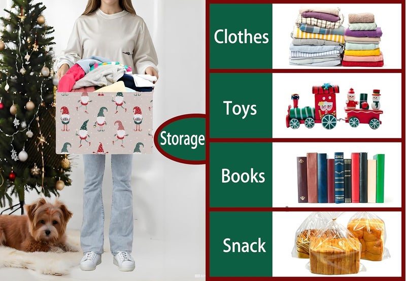 BOOHIT Large Christmas Gifts Empty Baskets Kids Collapsible Holiday Storage Bin with Handle (Dance Gnome) - Image 4